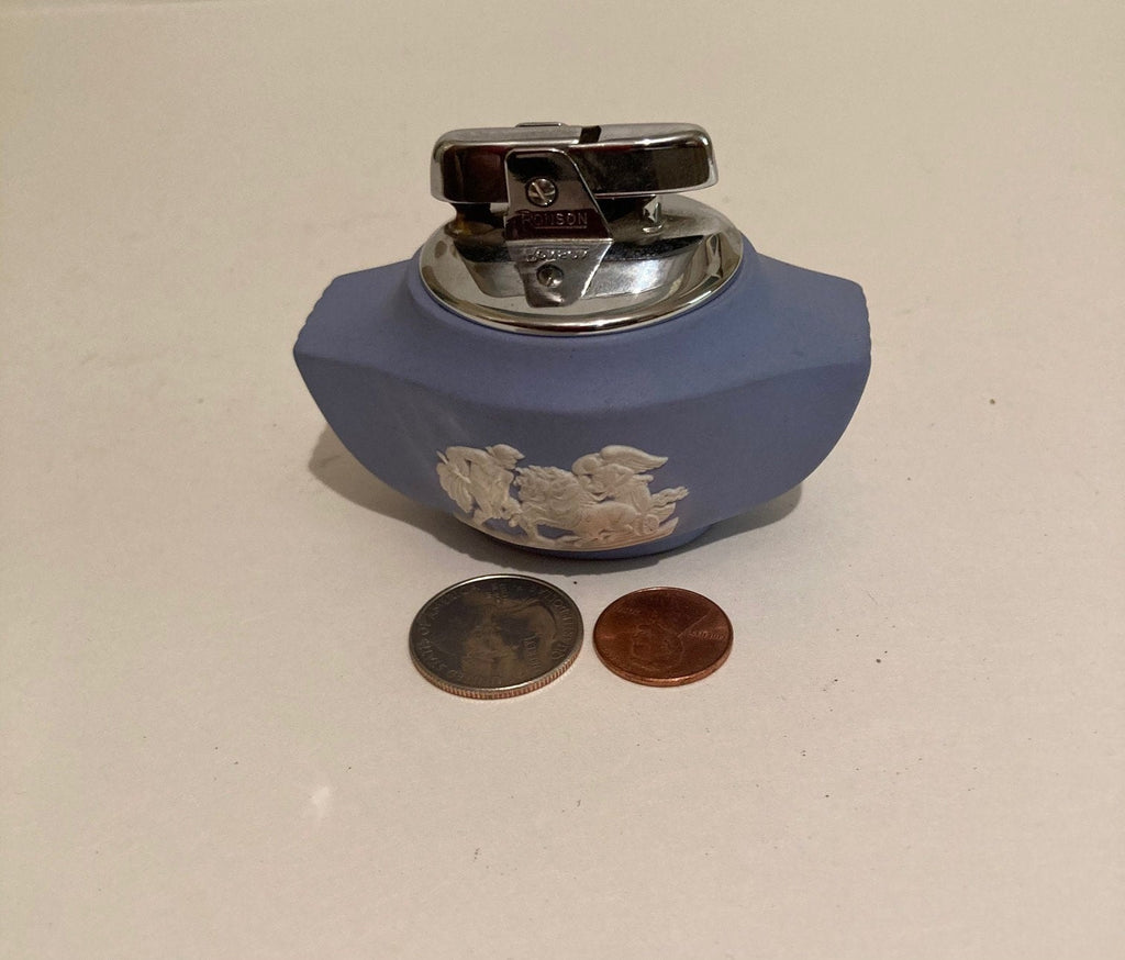 Vintage 1950s Metal and Ceramic Table Lighter, Chariot, Wedgewood Blue Jasperware, Ronson, Made in England, Nice Lighter, Shelf Display