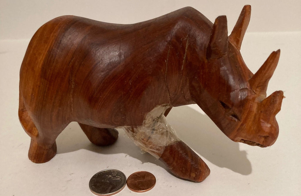 Vintage Wooden Hand Crafted Rhino, Rhinoceros, Animal, Carved, Kenya, 7" x 4", Quality, Art, Statue, Home Decor, Table Display