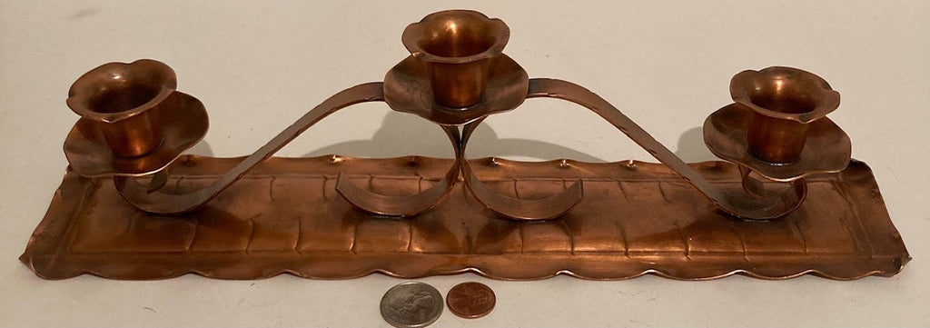 Vintage Metal Copper Candlestick Holder, 3 Candle Sticks, 14" Long, Coppercraft, Quality, Made in USA, Home Decor, Mantel Decor