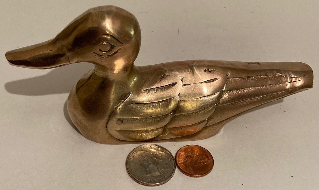 Vintage Metal Brass Duck, Mallard, 6" Long, Paperweight, Desk Decor, Shelf Display, This Can Be Shined Up Even More