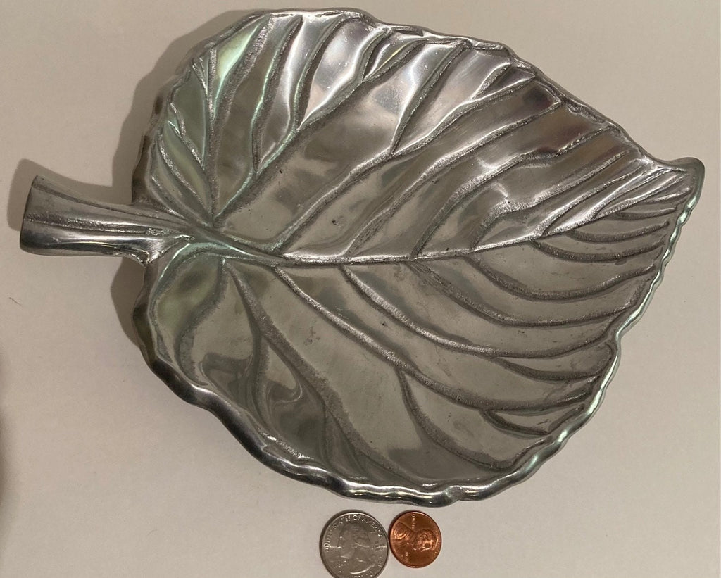Vintage Metal Silver Leaf Tray, Dish, Container, 10" x 8", Heavy Duty, Kitchen Decor, Table Decor, Candy Dish