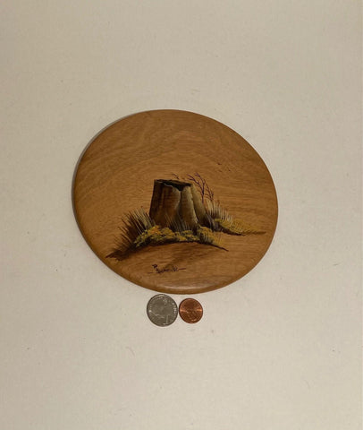 Vintage Wooden Round Wall Hanging, Made in Oregon, Myrtle Wood, 7" Wide, Quality, Home Decor, Shelf Display