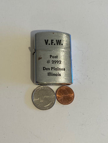 Vintage Metal Lighter, V.F.W. Dos Plains, Illinois, Made in Japan, Nice Lighter, Shelf Display, Cigarette, Cigar, Tobacco