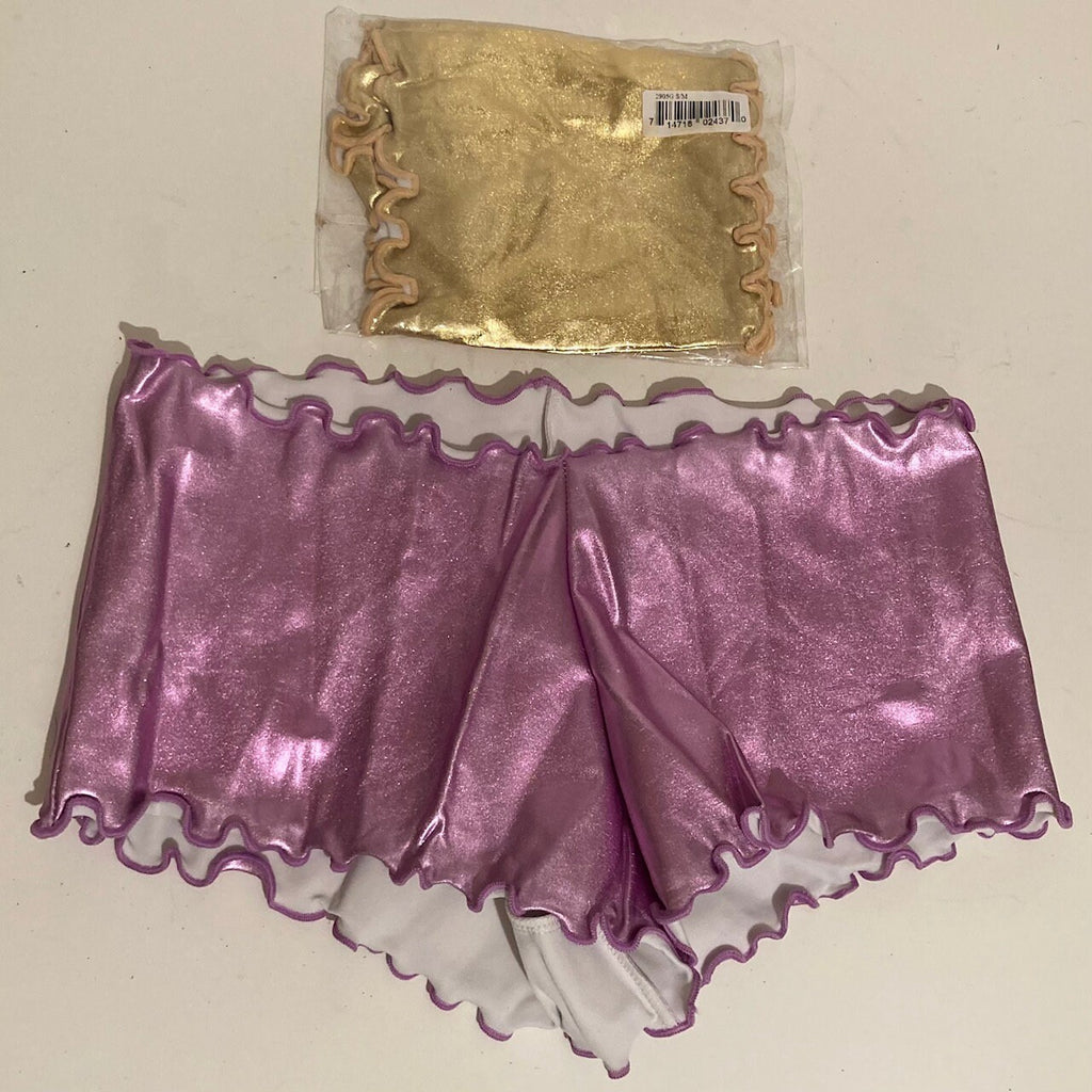 2 Vintage Pair of 90's Sexy Pink and Gold Lingerie, Lycra Shorts, Hot Pants, Bedroom Wear, Leg Avenue