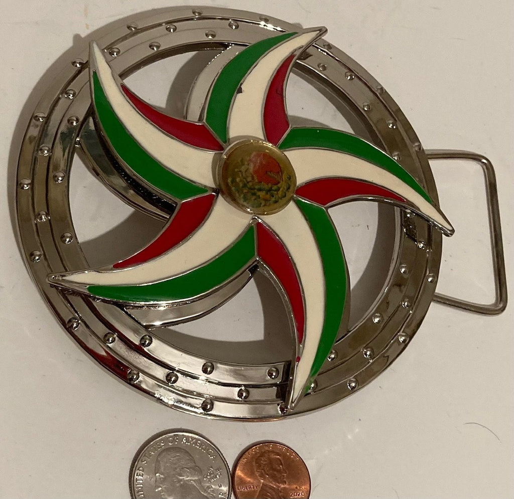 Vintage Metal Belt Buckle, Spinning, Spinner, Spins, Red, White and Green, Moves, Low Rider Style, Heavy Duty, Metal Belt Buckle, Fashion