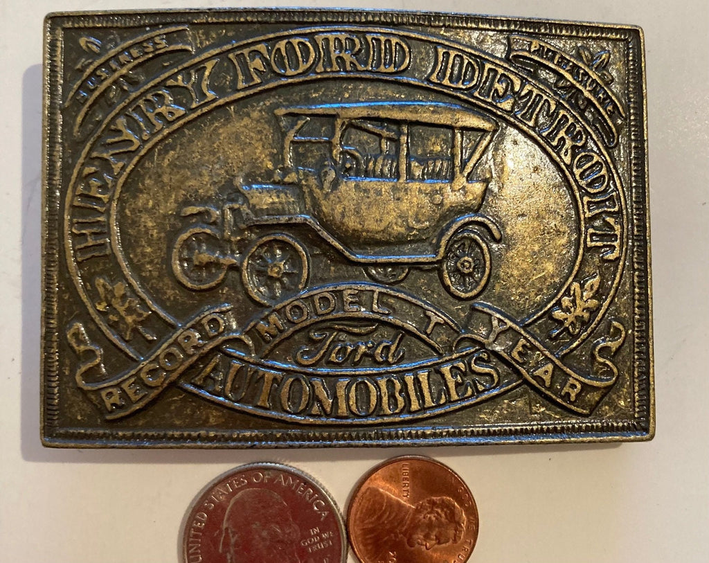 Vintage Belt Buckle, Henry Ford, Detroit, Business, Pleasure, Record Model T Year, USA, Heavy Duty, Fashion, Collectible, Belt Decor