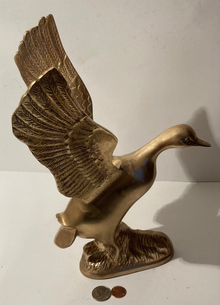 Vintage Metal Brass Duck, Heavy Duty, Quality, 12" Tall, Weighs 3 Pounds, Bird, Goose, Fowl, Home Decor, Table Display, Shelf Display