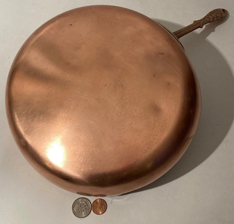 Vintage Metal Copper and Brass Frying Pan, Cookware, 17" Long and 10" Pan Size, Fish Design Handle, Kitchen Decor, Hanging Decor