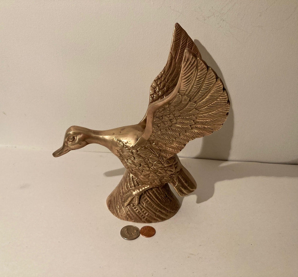 Vintage Metal Brass Duck, Mallard, Bird, Heavy Duty, 9 1/2" Tall, Weighs 3 3/4 Pounds, Statue, Door Stop, Table Display, Shelf Display