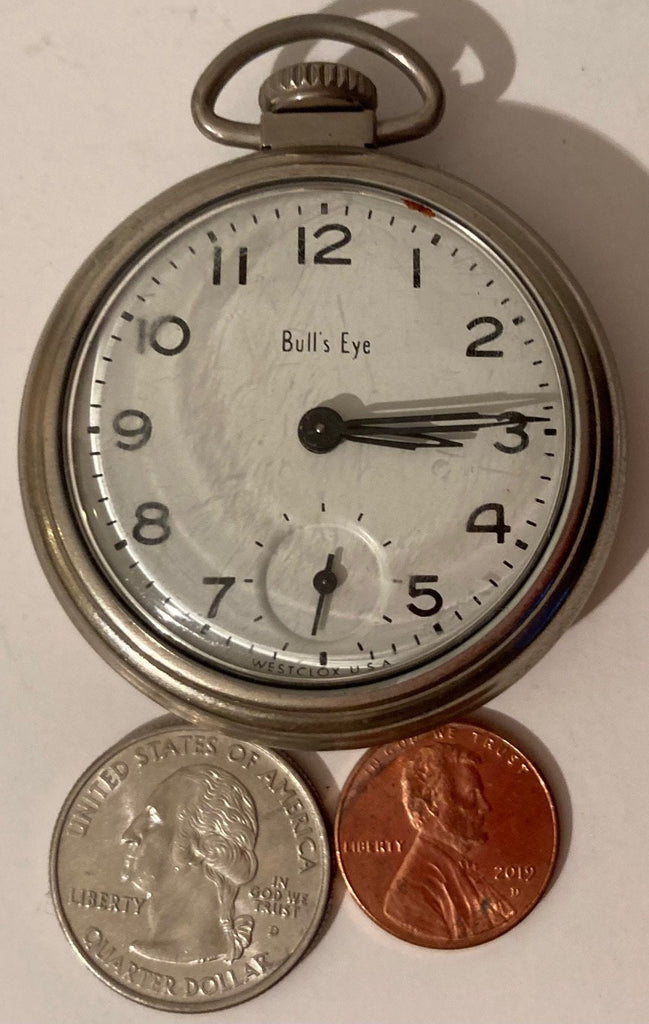 Vintage Metal Pocket Watch, Bull's Eye, Clock, Time, Style