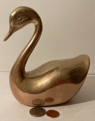 Vintage Metal Brass Duck, Mallard, Swan, 6' x 6', Weighs 2 1/2 Pounds, Home Decor, Shelf Display, This Can Be Shined Up Even More