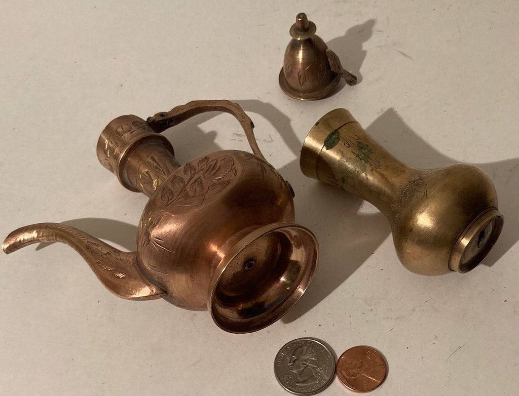Vintage 2 Pieces of Copper, Pitcher, Vase, Pitcher is 6" Tall, Home Decor, Table Display, Shelf Display, These Case be shined Up Even More