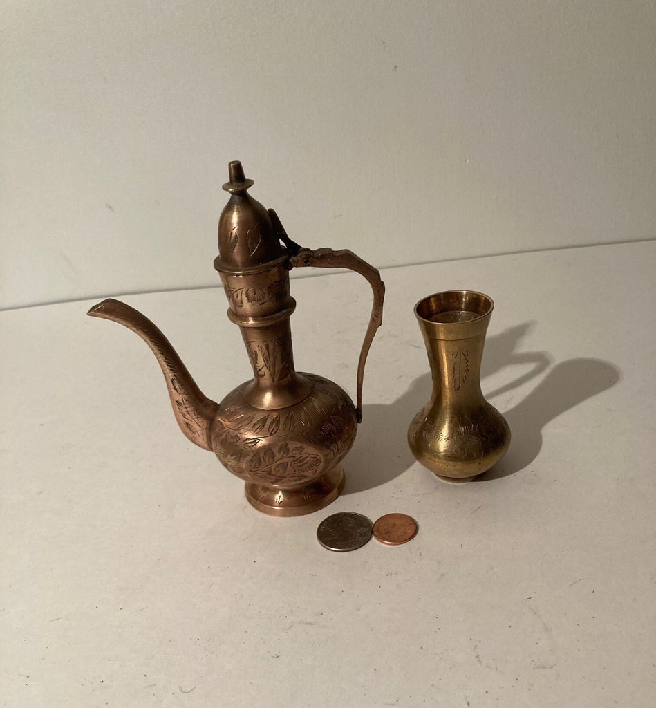 Vintage 2 Pieces of Copper, Pitcher, Vase, Pitcher is 6" Tall, Home Decor, Table Display, Shelf Display, These Case be shined Up Even More