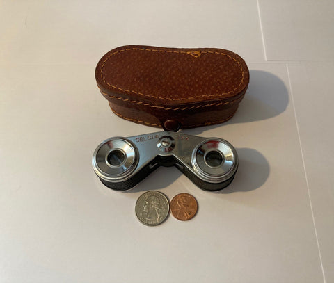 Vintage Set of Black Metal and Leather Opera Glasses, Selsi, Made in Japan, Quality, Binoculars, Bird Watching, Musicals, Sports