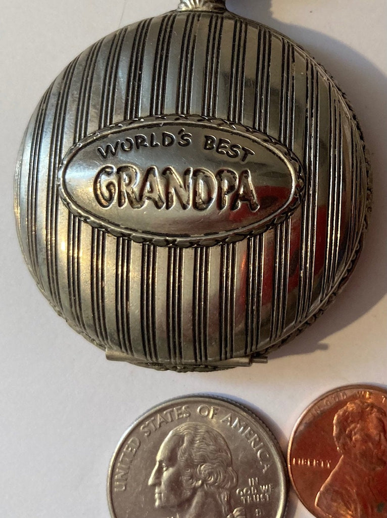 Vintage Metal Pocket Watch, Worlds Best Grandpa, Made in Japan, Clock, Time, Style