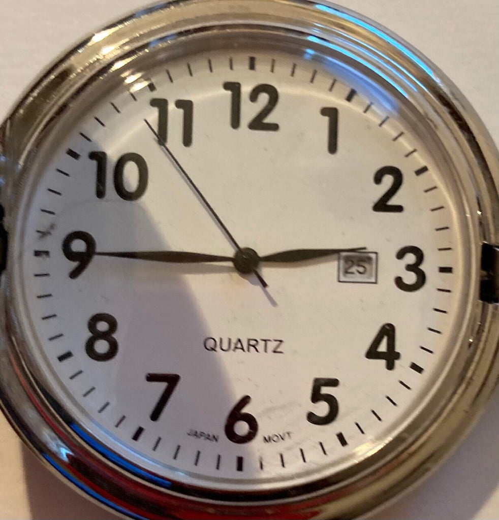 Vintage Metal Pocket Watch, Silver Quartz, Clock, Time, Style