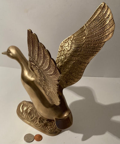 Vintage Metal Brass Duck, Heavy Duty, Quality, 12" Tall, Weighs 3 Pounds, Bird, Goose, Fowl, Home Decor, Table Display, Shelf Display