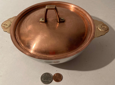 Vintage Metal Copper, Brass and Silver Bowl with Copper Lid, Bowl Size is 6" Wide, Heavy Duty, Quality, Kensington, Kitchen Decor