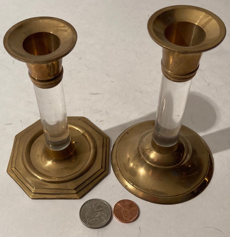 2 Vintage Brass and Resin Candle Stick Holders, 5" Tall, Table Display, Shelf Display, These Can Be Shined Up Even More