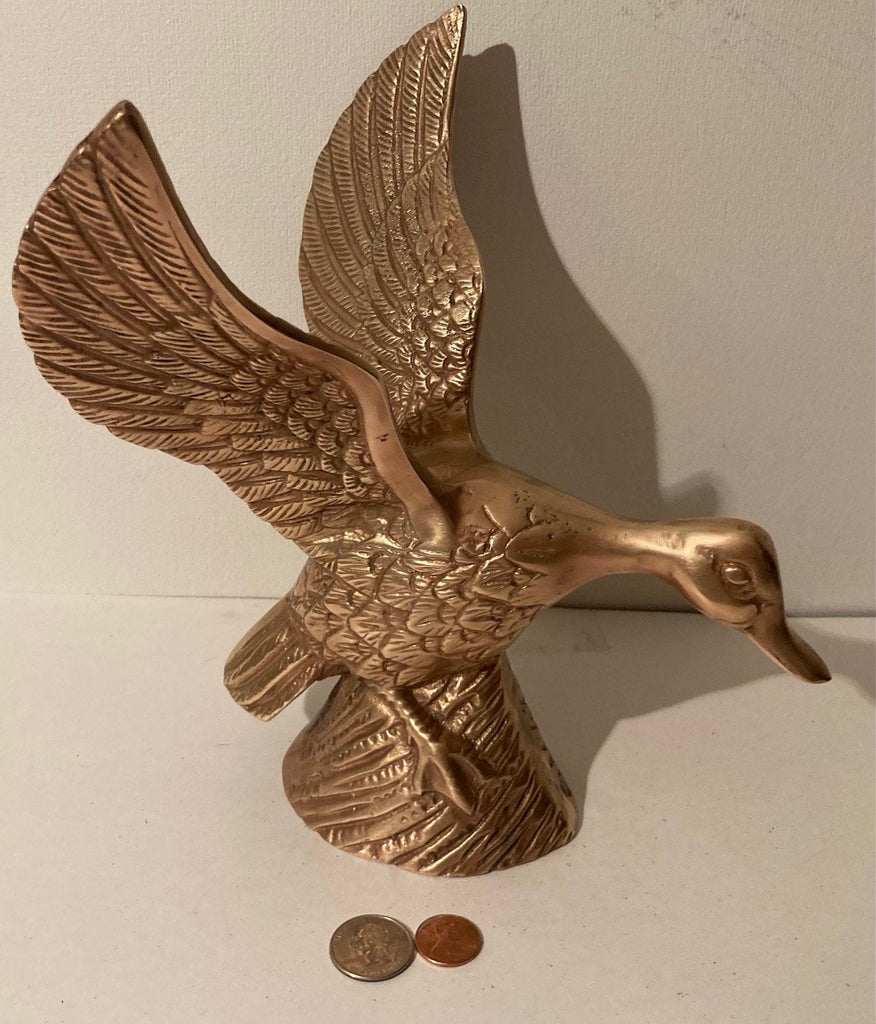 Vintage Metal Brass Duck, Mallard, Bird, Heavy Duty, 9 1/2" Tall, Weighs 3 3/4 Pounds, Statue, Door Stop, Table Display, Shelf Display