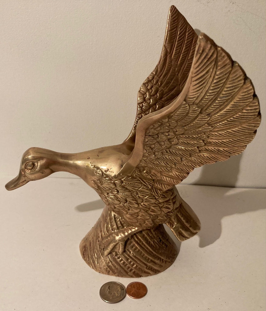 Vintage Metal Brass Duck, Mallard, Bird, Heavy Duty, 9 1/2" Tall, Weighs 3 3/4 Pounds, Statue, Door Stop, Table Display, Shelf Display