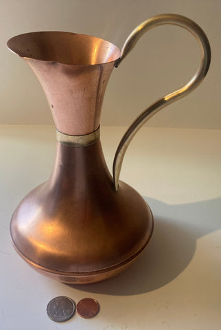 Vintage Metal Copper and Brass Serving Pitcher, 9" x 6", Made in England, Quality, Home Decor, Shelf Display,