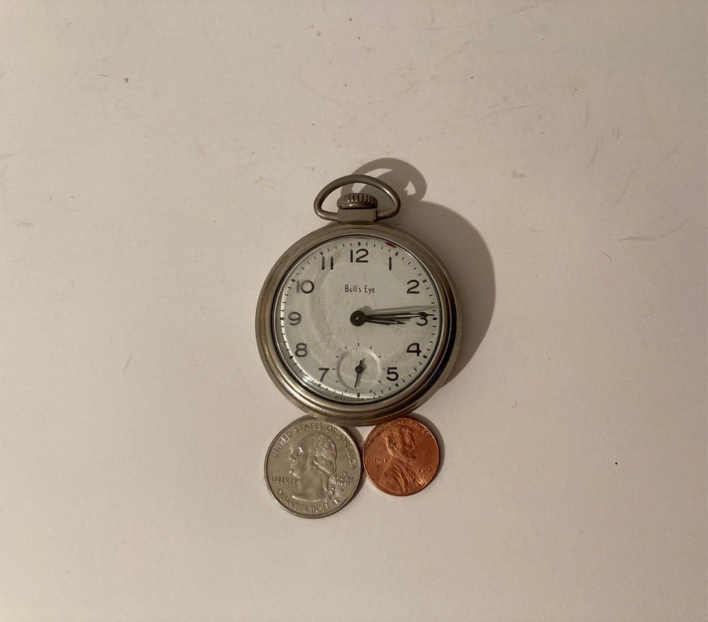 Vintage Metal Pocket Watch, Bull's Eye, Clock, Time, Style
