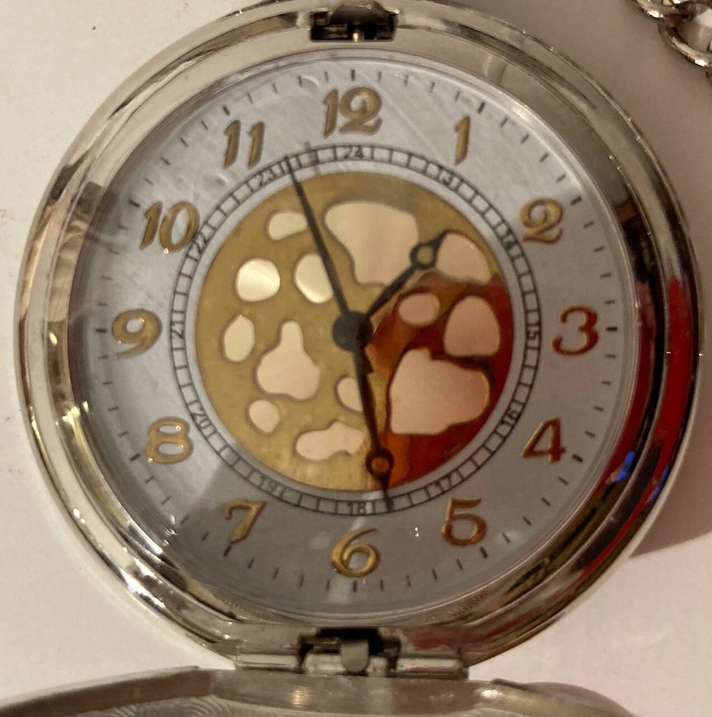 Vintage Metal Pocket Watch, Smiley Face Design, Clock, Time, Style