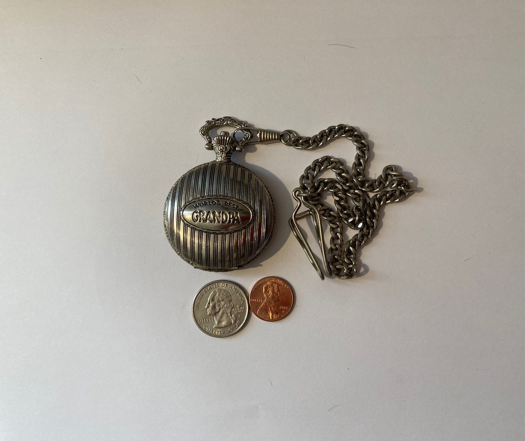 Vintage Metal Pocket Watch, Worlds Best Grandpa, Made in Japan, Clock, Time, Style