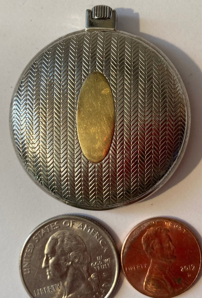 Vintage Metal Pocket Watch, Brass Oval, Clock, Time, Style