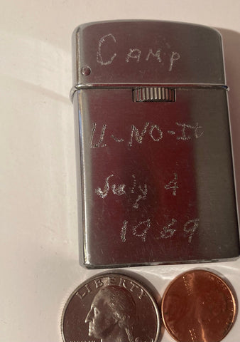 Vintage Metal Lighter, Camp U-No-It, July 4, 1969, Made in Japan, Cigarettes, More