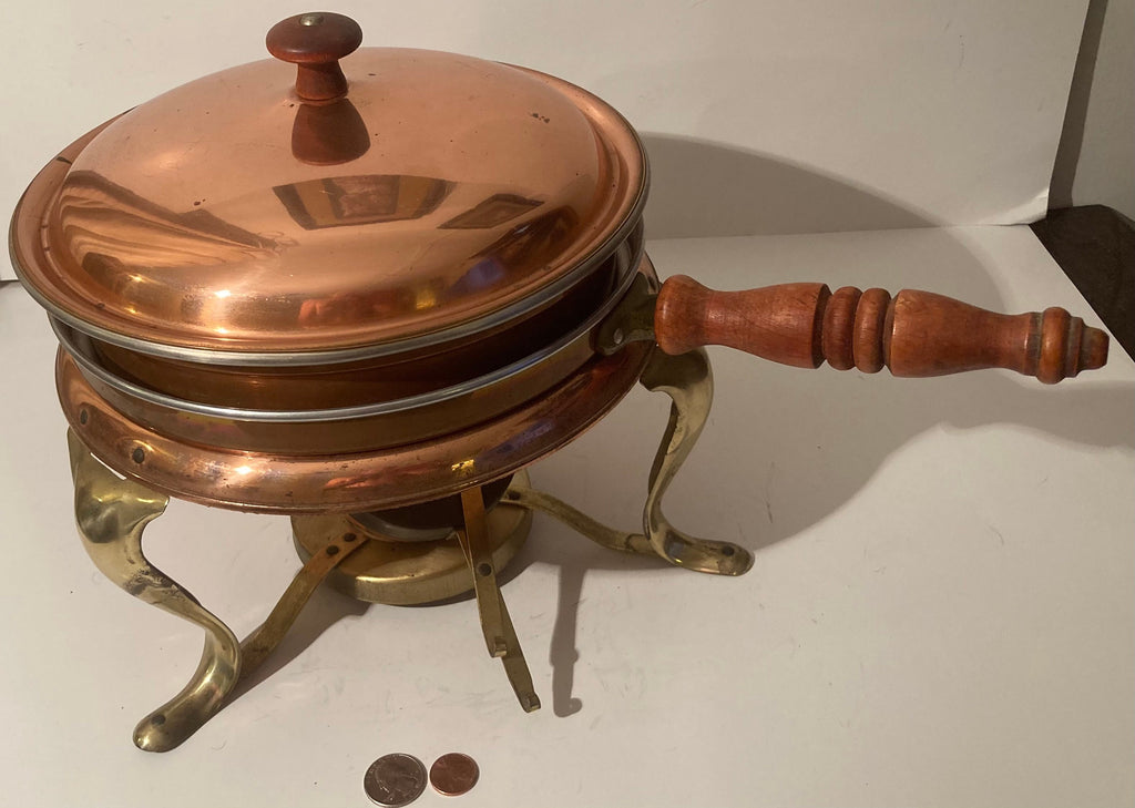 Vintage Metal Copper and Brass Chaffing Dish, Cooking Pot, Kitchen Decor, Table Display, Shelf Display
