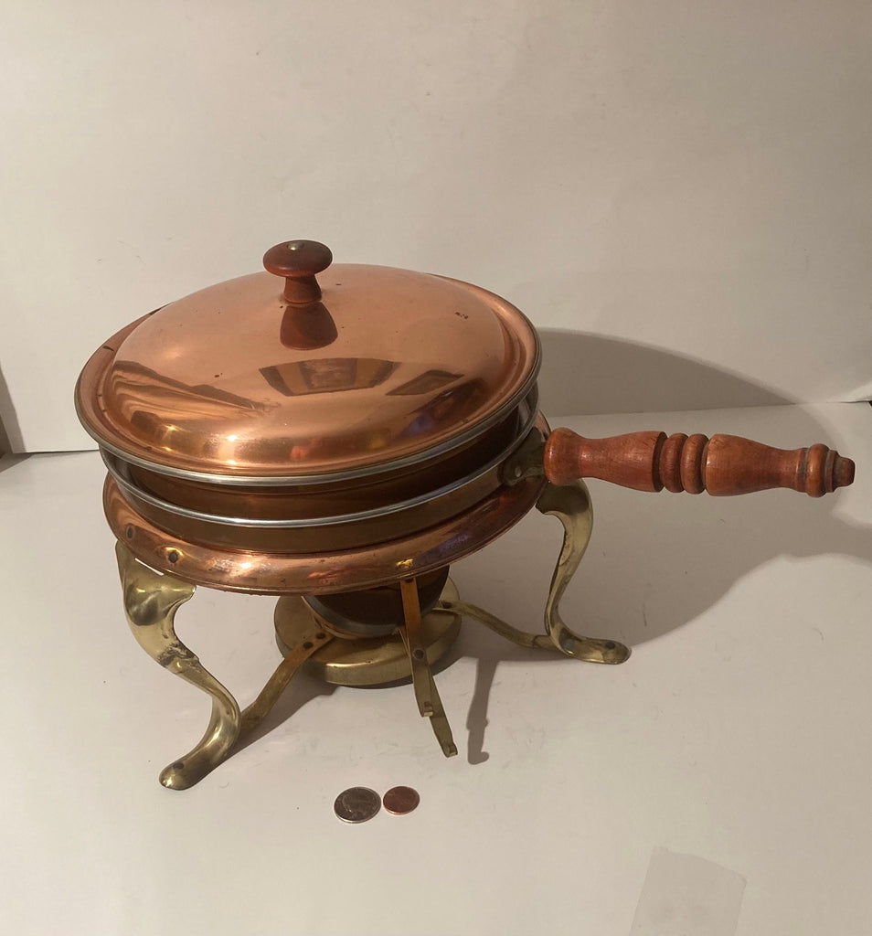 Vintage Metal Copper and Brass Chaffing Dish, Cooking Pot, Kitchen Decor, Table Display, Shelf Display