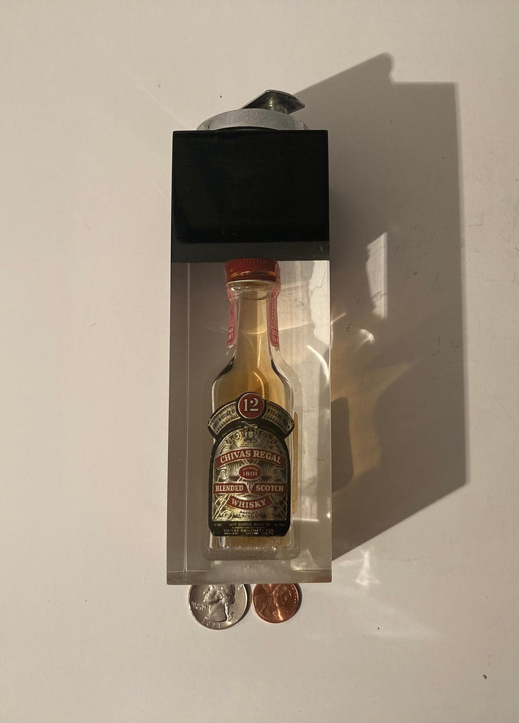 Vintage Metal Lighter, Table Top, Lucite, Whiskey Bottle, Unique, Chivas Regal, 7" Tall, Heavy, Cigarettes, More