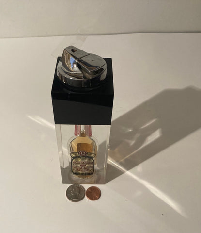 Vintage Metal Lighter, Table Top, Lucite, Whiskey Bottle, Unique, Chivas Regal, 7" Tall, Heavy, Cigarettes, More