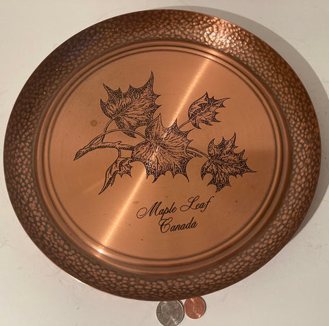 Vintage Metal Copper Wall Hanging Plate, Tray, Platter, Made in Canada, Maple Leaf, 12" x 1", Home Decor, Wall Decor, Shelf Display, Quality