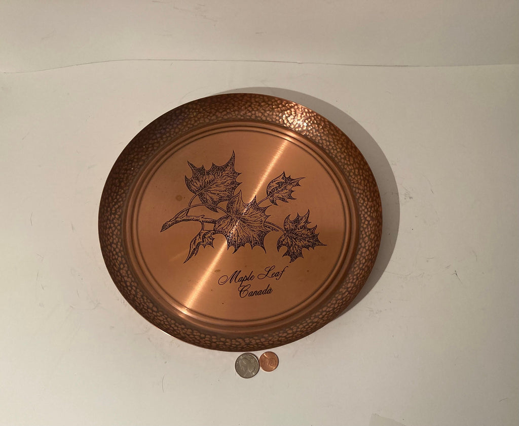 Vintage Metal Copper Wall Hanging Plate, Tray, Platter, Made in Canada, Maple Leaf, 12" x 1", Home Decor, Wall Decor, Shelf Display, Quality