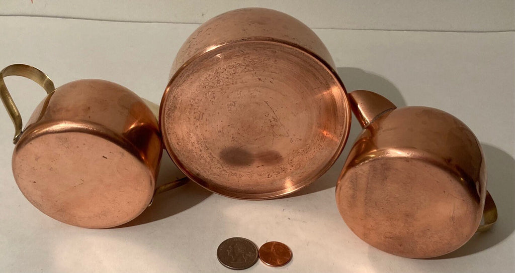 3 Vintage Copper and Metal Sugar, Cream, More, Kitchen Decor, Table Display, Shelf Display, These Can Be Shined Up Even More