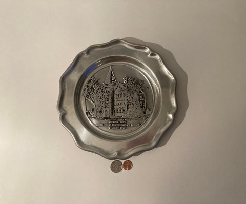 Vintage Metal Pewter Dish, Heavy Duty, North Dakota State School of Science, Petrarex, York, Pennsavania, 10" Wide, Thick Metal