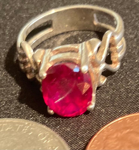 Vintage Sterling Silver Ring, 925, Red Sparkly, Size 5, Nice Design, Jewelry, Fashion, Finger Fun