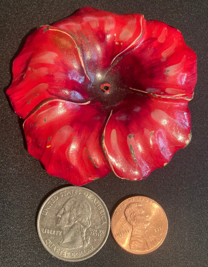 Vintage Metal Sterling Silver Red Rose, Label, Tie Pin, Broach Area, Quality