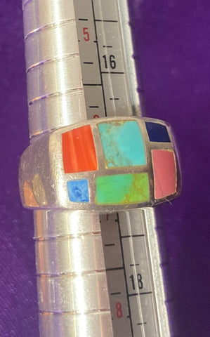 Vintage Sterling Silver Ring, 925, Nice Multi Colored Design, Size 6 1/2, Nice Design, Jewelry, Fashion, Finger Fun