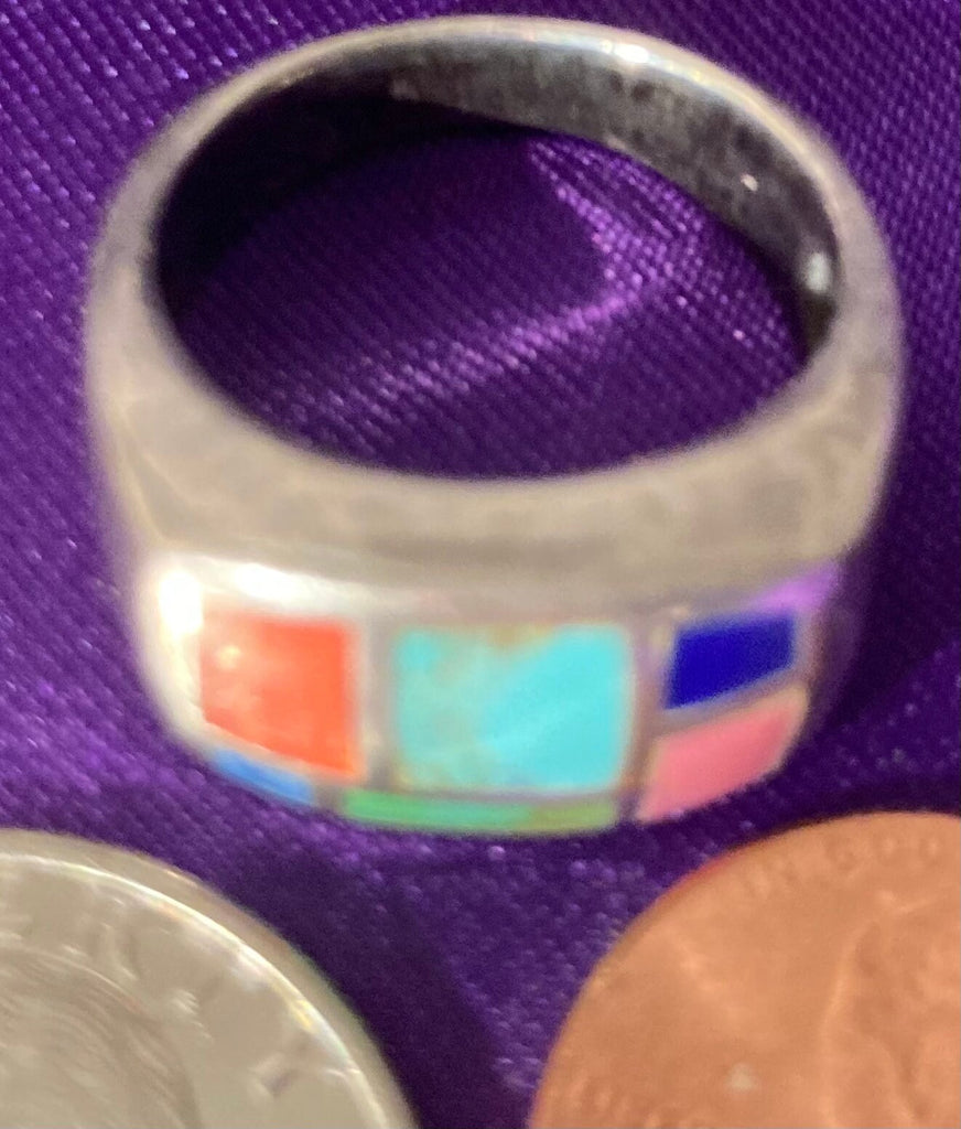 Vintage Sterling Silver Ring, 925, Nice Multi Colored Design, Size 6 1/2, Nice Design, Jewelry, Fashion, Finger Fun