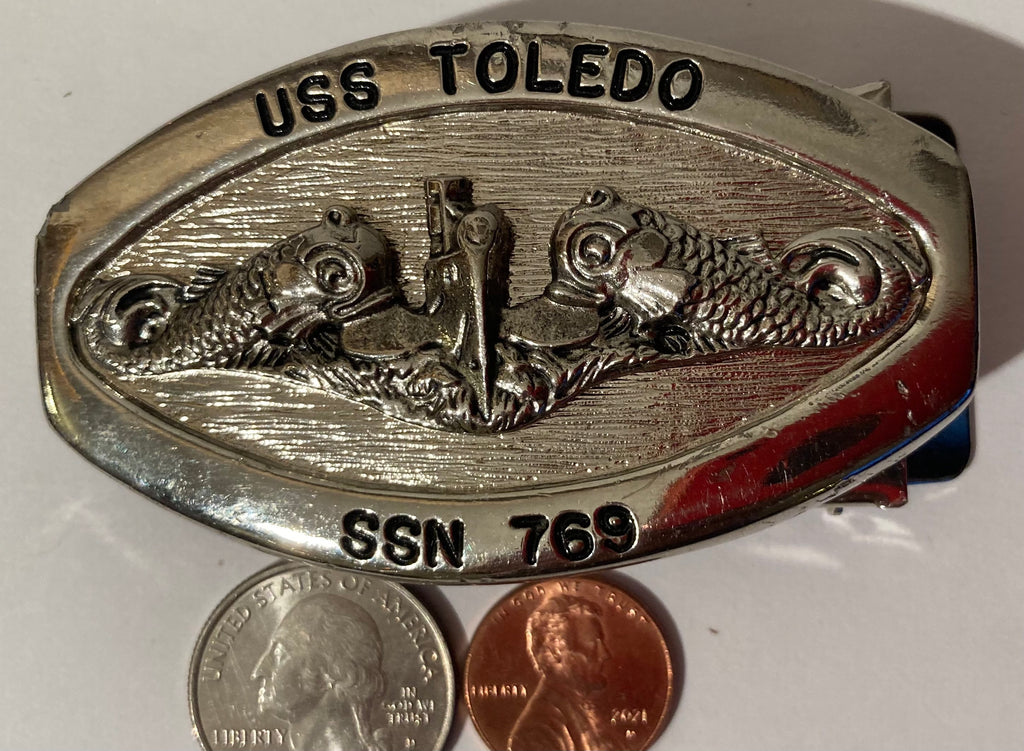 Vintage Metal Belt Buckle, USS Toledo SSN 769, Submarine, Silent Service, Attack Sub, Command Belt Buckle, Heavy Duty, Quality