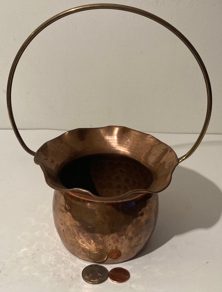 Vintage Metal Copper and Brass Planter, Basket, Bin, 9" Tall, Home Decor, Shelf Display, This Can Be Shined Up Even More