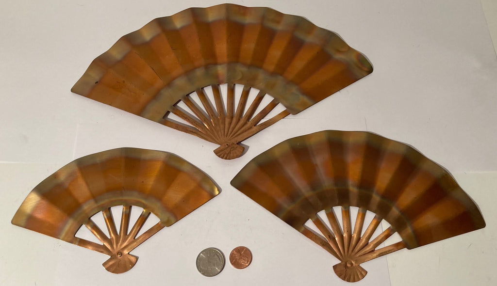 3 Vintage Metal Brass Wall Hanging Decor Pieces, Fans, 12" Wide, 9" and 7" Wide, Home Decor, Wall Decor, These Can Be Shined Up Even More