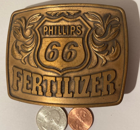 Vintage 1977 Metal Belt Buckle, Phillips 66, Fertilizer, Petroleum, Heavy Duty, Quality, Clothing Accessory, Fashion, Collectible