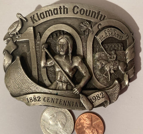 Vintage 1982 Metal Belt Buckle, Klamath County, Centennial, Fort Klamath, Heavy Duty, Quality, Clothing Accessory, Fashion, Collectible