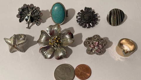 Lot of 8 Different Rings, Most Are Adjustable Sizes, Peacock, Turquoise, More