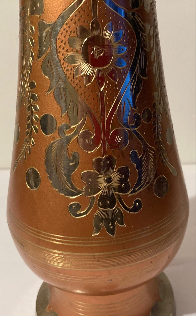 Vintage Metal Copper Vase, 14" Tall, Heavy Duty, Quality, Nice Intricate Design, Home Decor, Table Display, Shelf Display